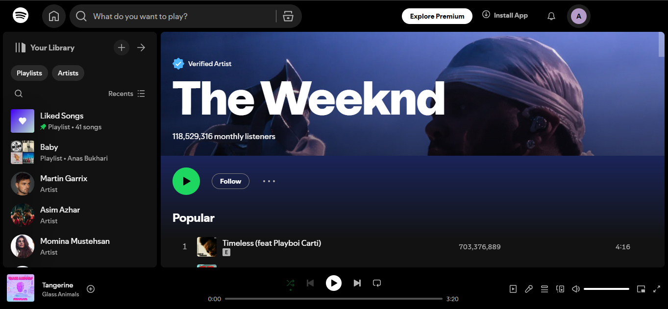 The Weeknd - the legendary artist among the top 500 artists on Spotify