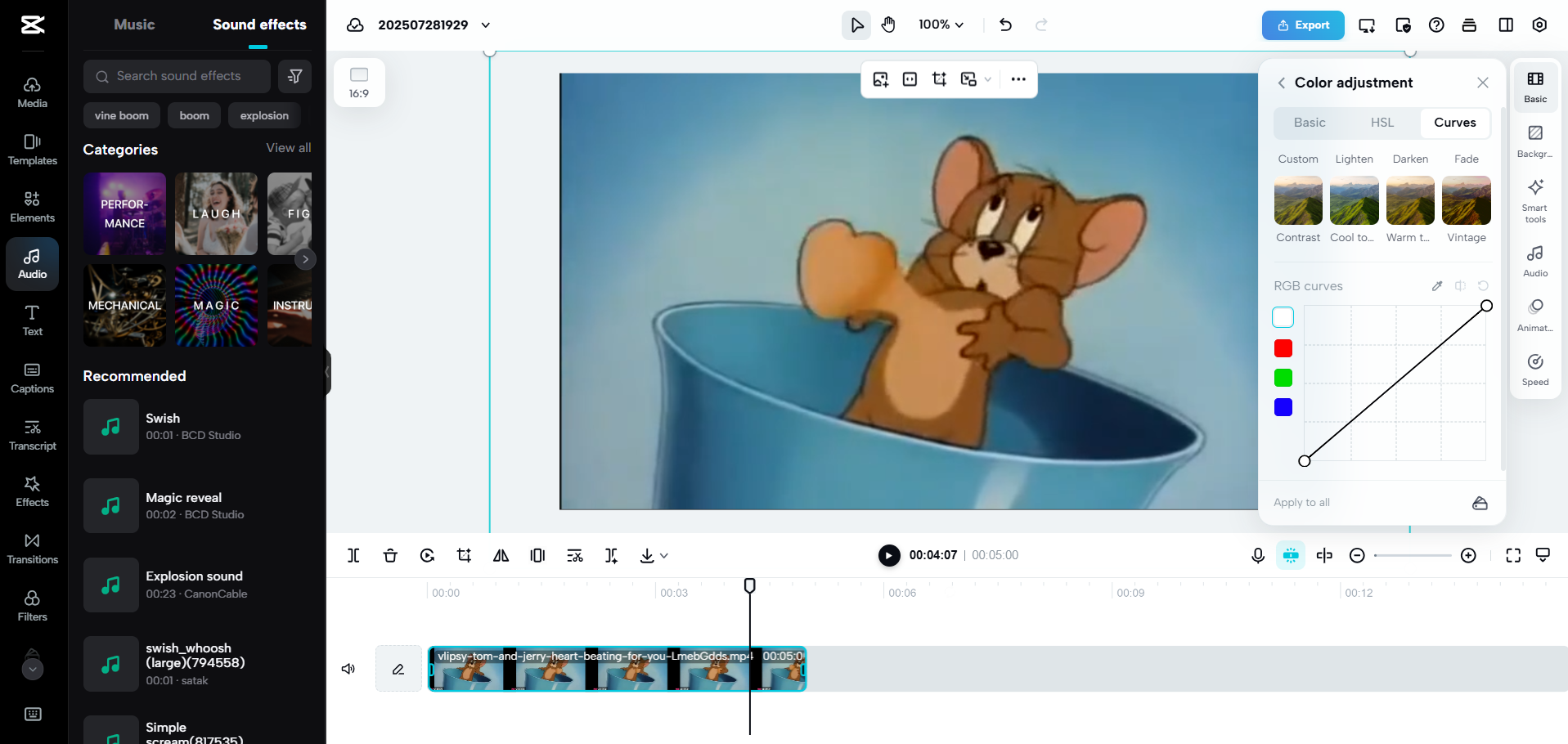 Interafce of CapCut Web - an easy to use meme editor