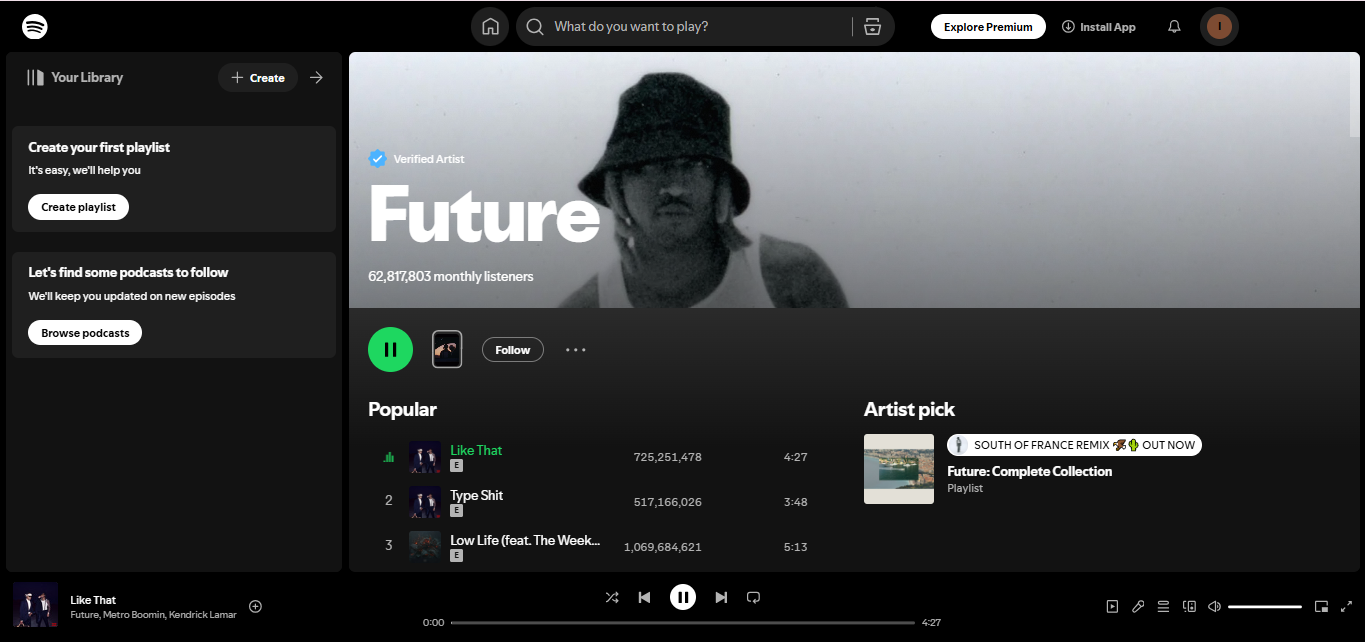 Przyszłość - znany jako najpopularniejszy raper na Spotify