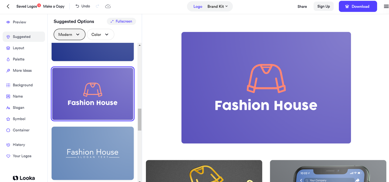 Looka fashion logo maker