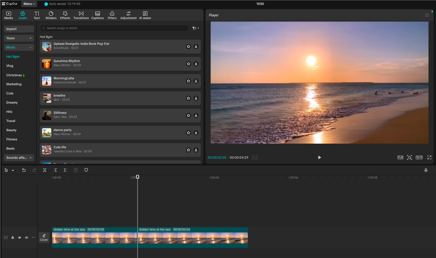 Add music to the video in CapCut