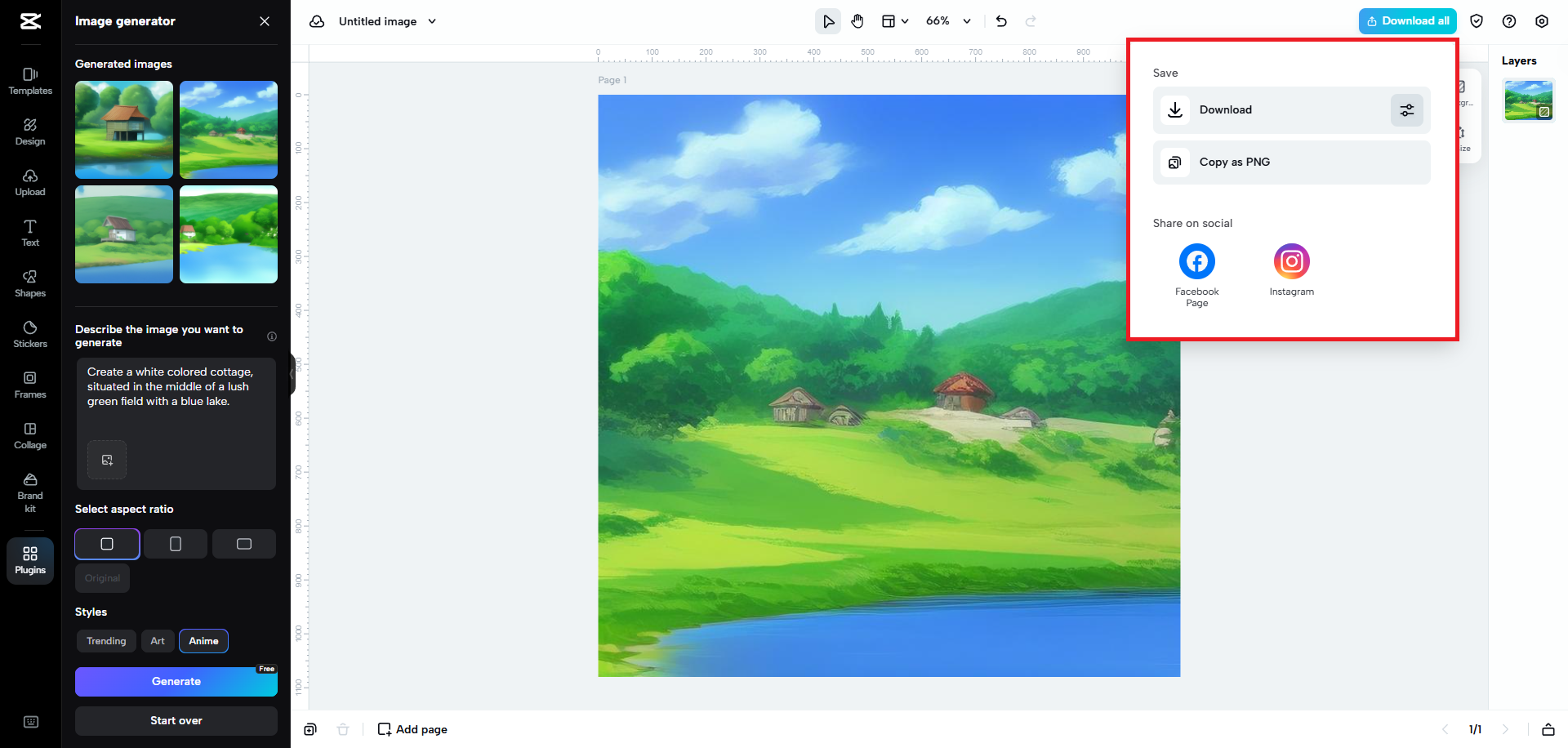 Ladda ner eller publicera din genererade bild