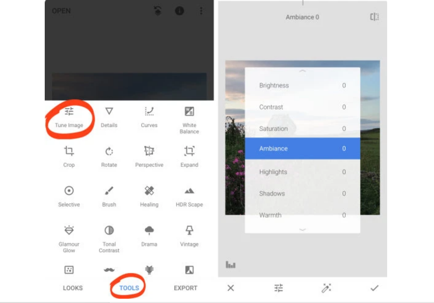 Pag-edit ng larawan gamit ang Snapspeed photo editor