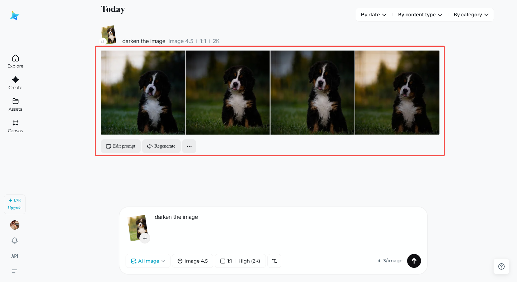 Select the generated darkened image