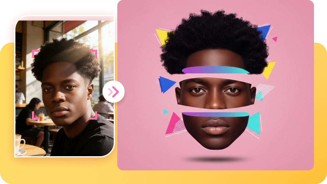  Creative face cutout AI with expressive facial details