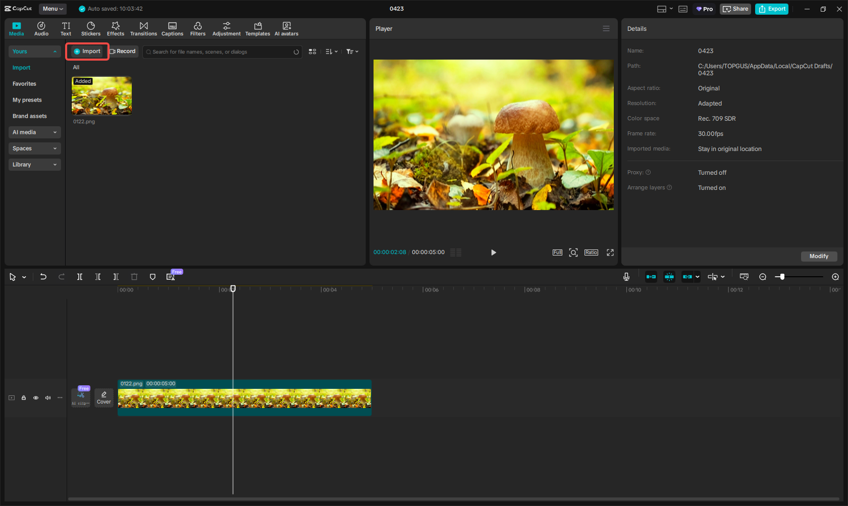 Launch CapCut and import your image