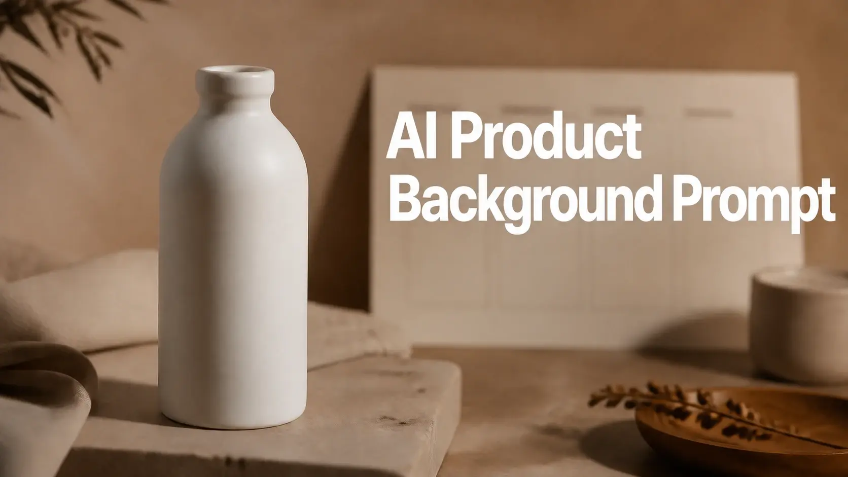 An unbranded white bottle beside a blank planning sheet in a warm studio.