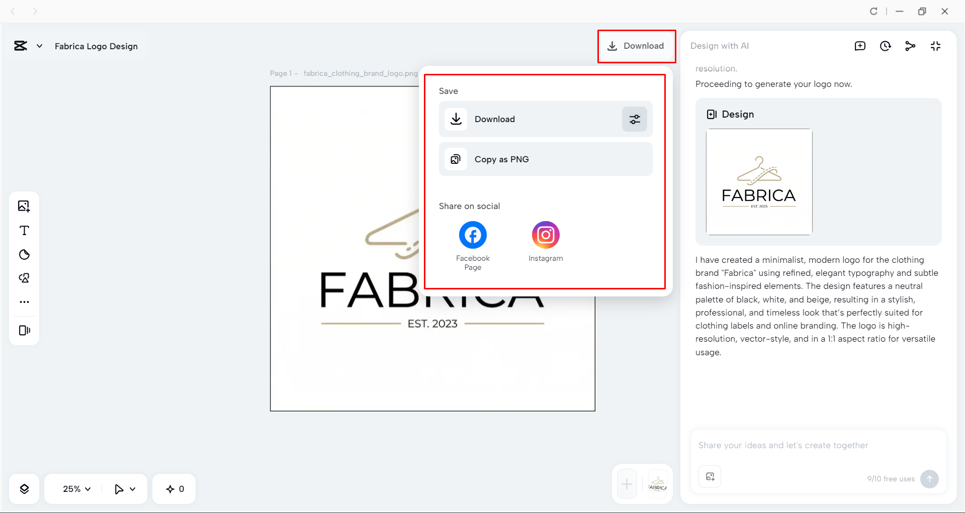 Downloading the logo from the CapCut desktop video editor
