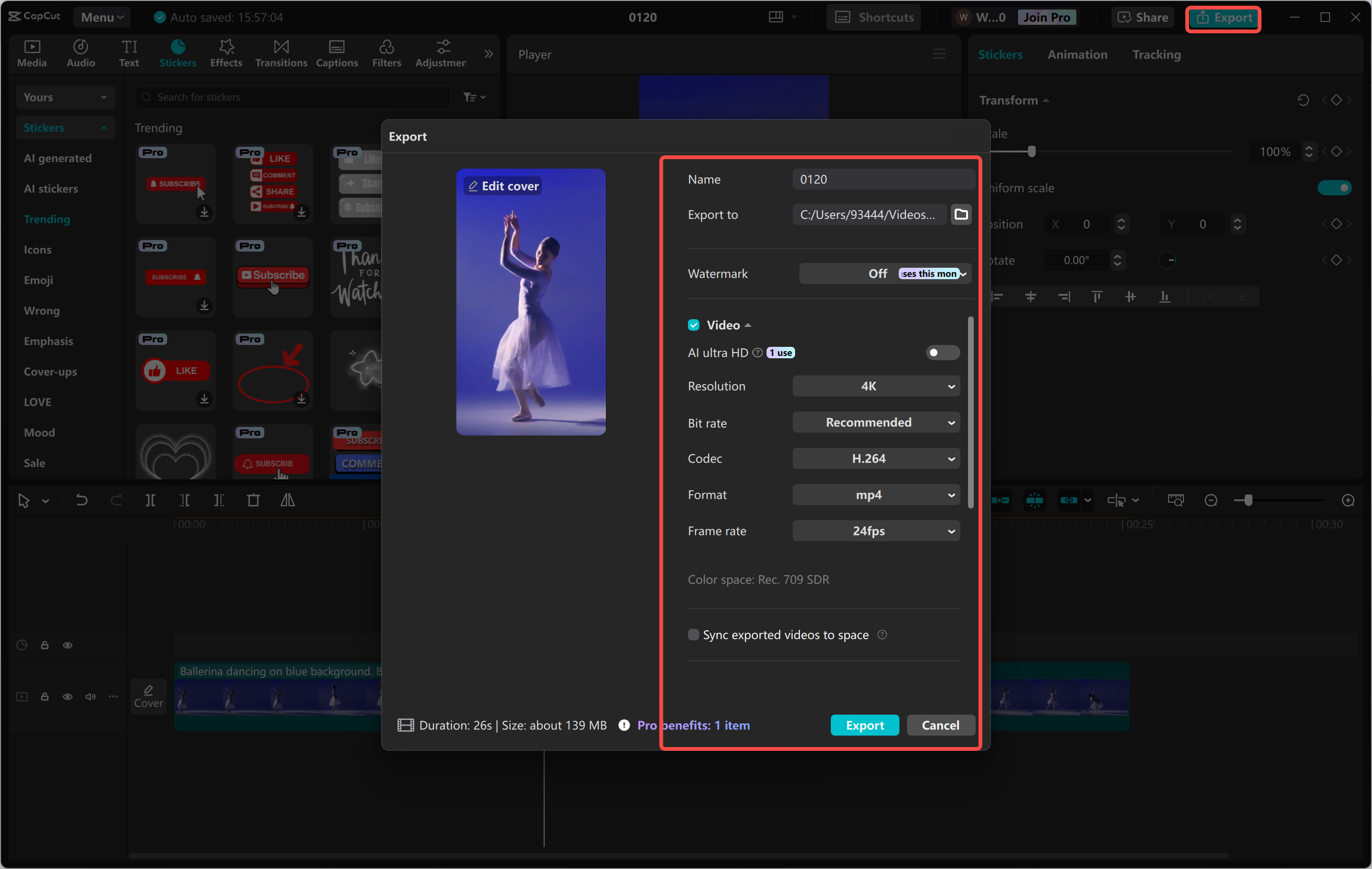 Exporting a video from the CapCut desktop video editor