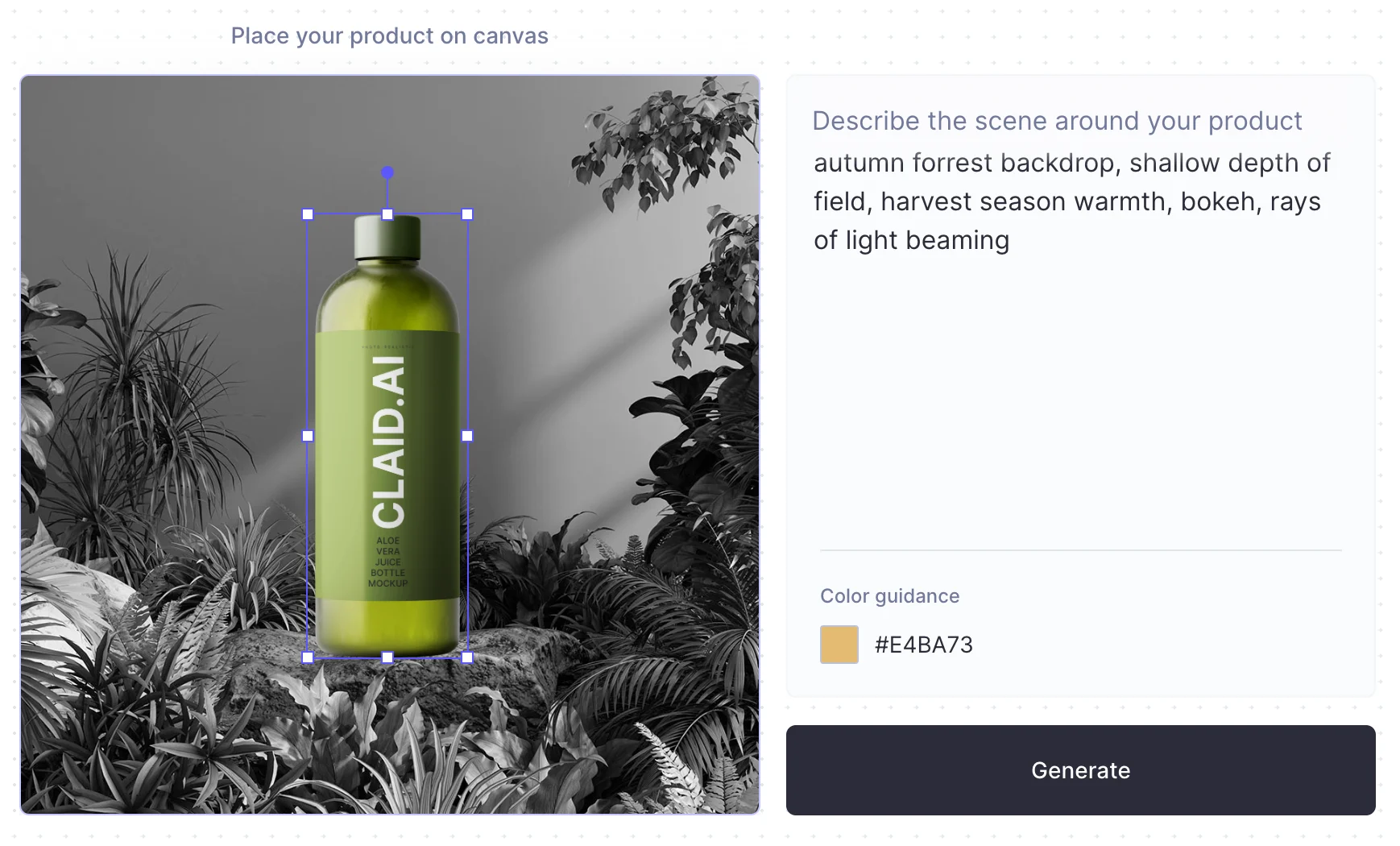 Oberfläche von Claid AI – eines der beliebtesten KI-Generatoren für Produktbilder