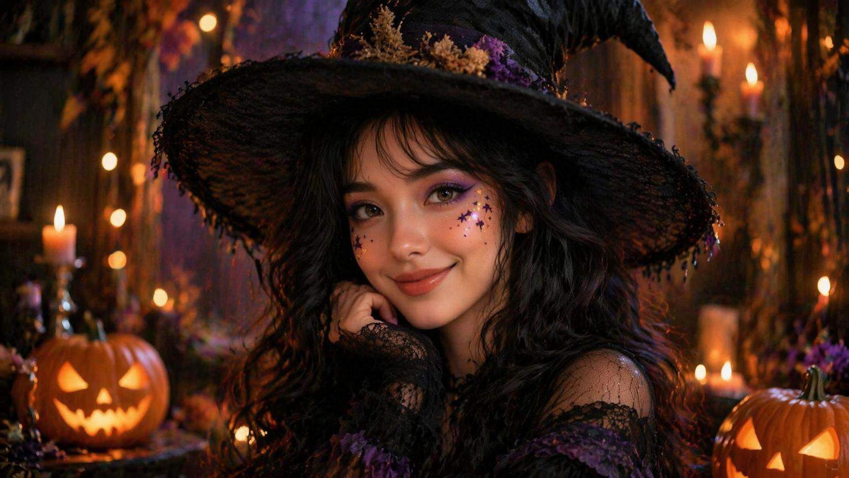 Dreamina Halloween make-up filter prompt example 2: Cute witch portrait