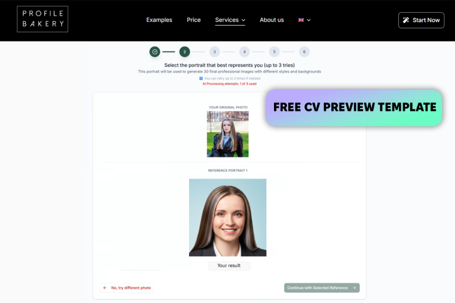 Interface of Profile Bakery - the most liked tool for AI-generated headshots