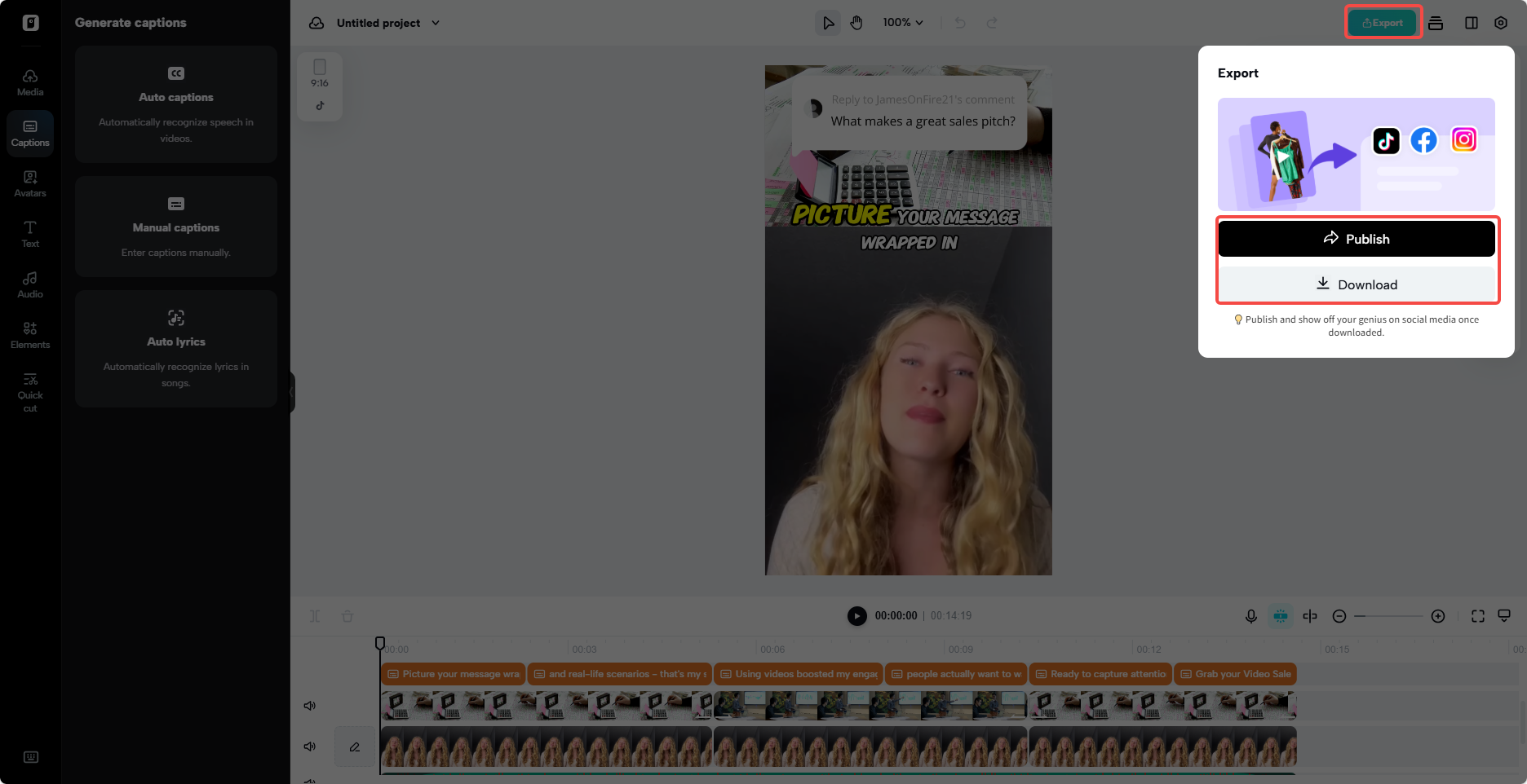 I-publish o i-download ang iyong nilikhang video