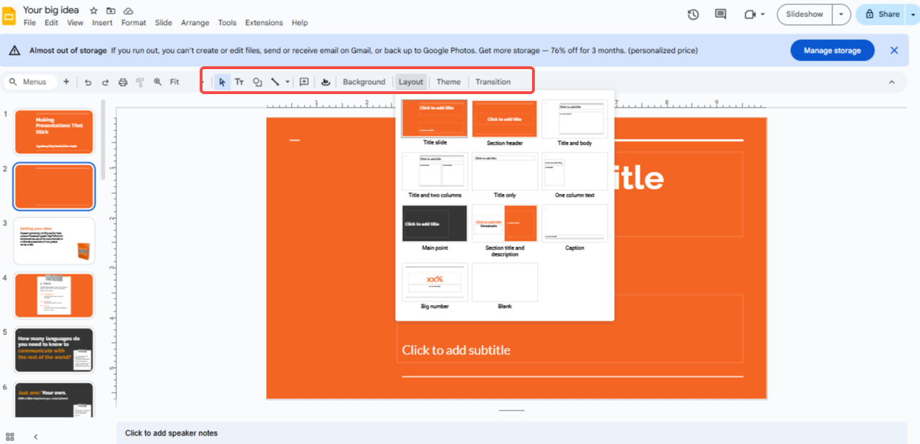 Adjust slide layout