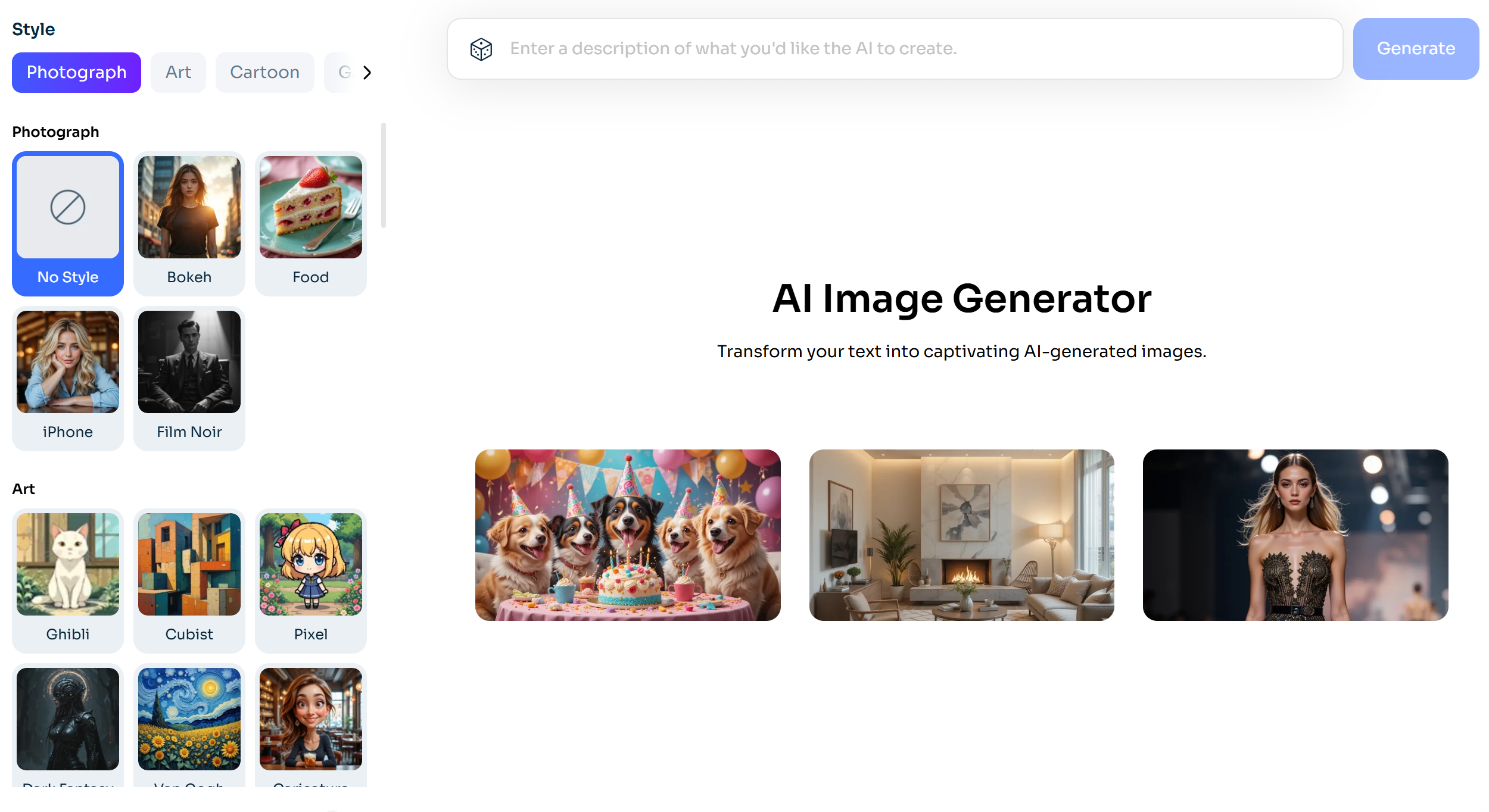 Interface of AI Ease - an easy to use online character creator