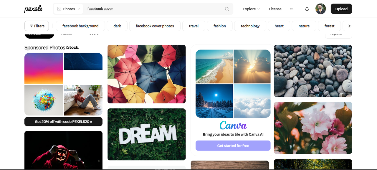 Pexels - a great place to find aesthetic Facebook cover photos 
