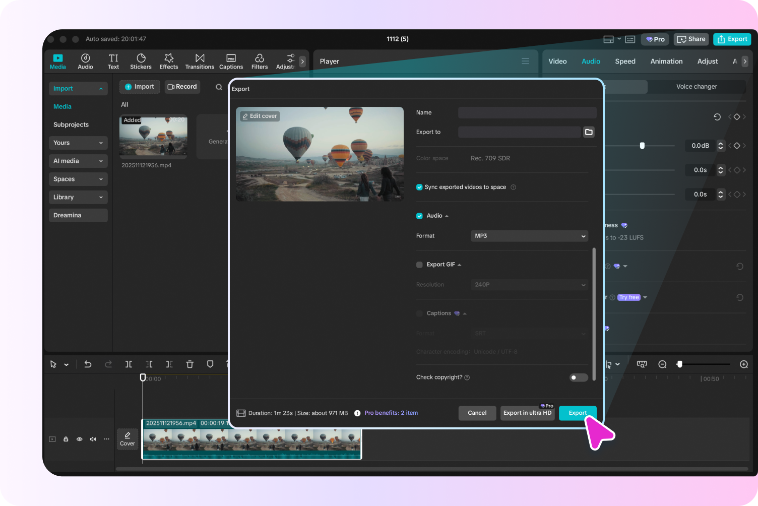 Exporting video with normalized loudness from the CapCut desktop editor
