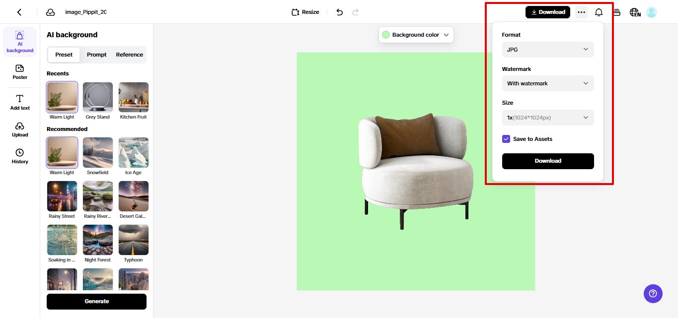 Downloading product photo