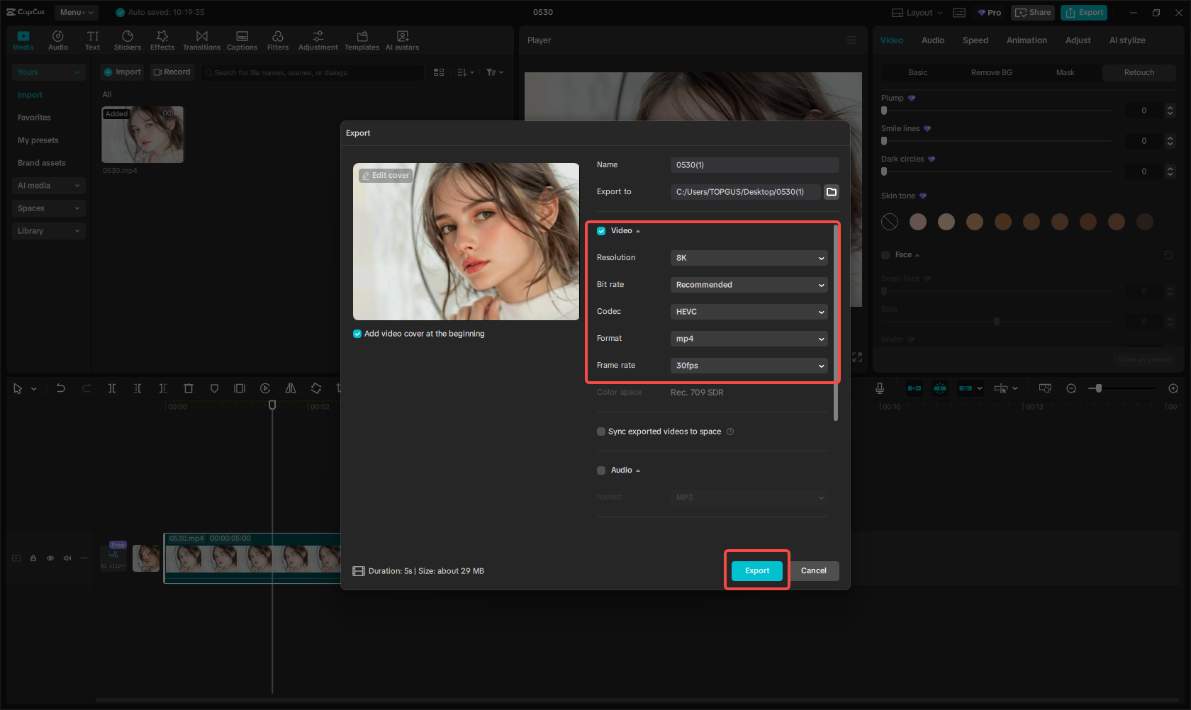 Export the video