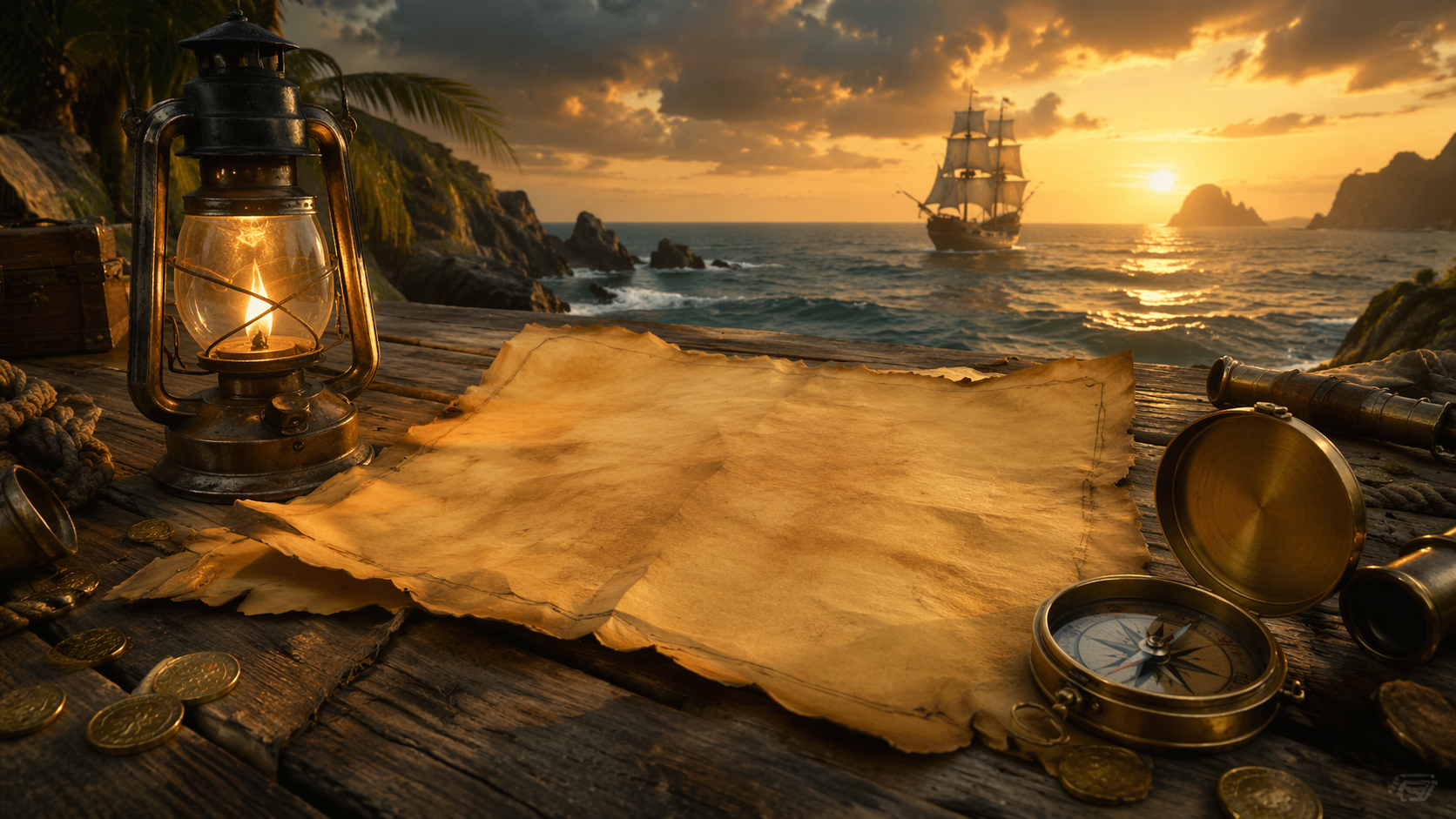 Dreamina Pirates of the Caribbean Prompts prompt example 2: Moonlit Island Treasure Scene