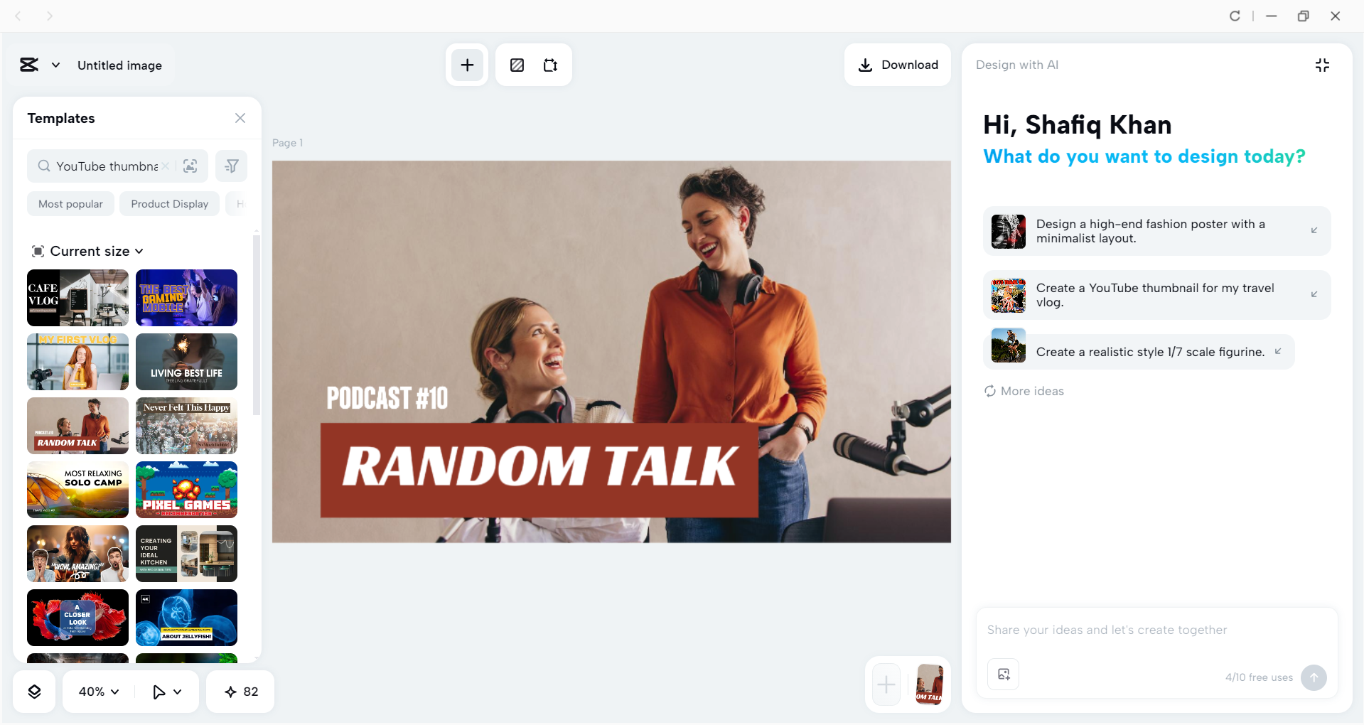 Interface of the CapCut desktop video editor - a quick way to customize thumbnail templates