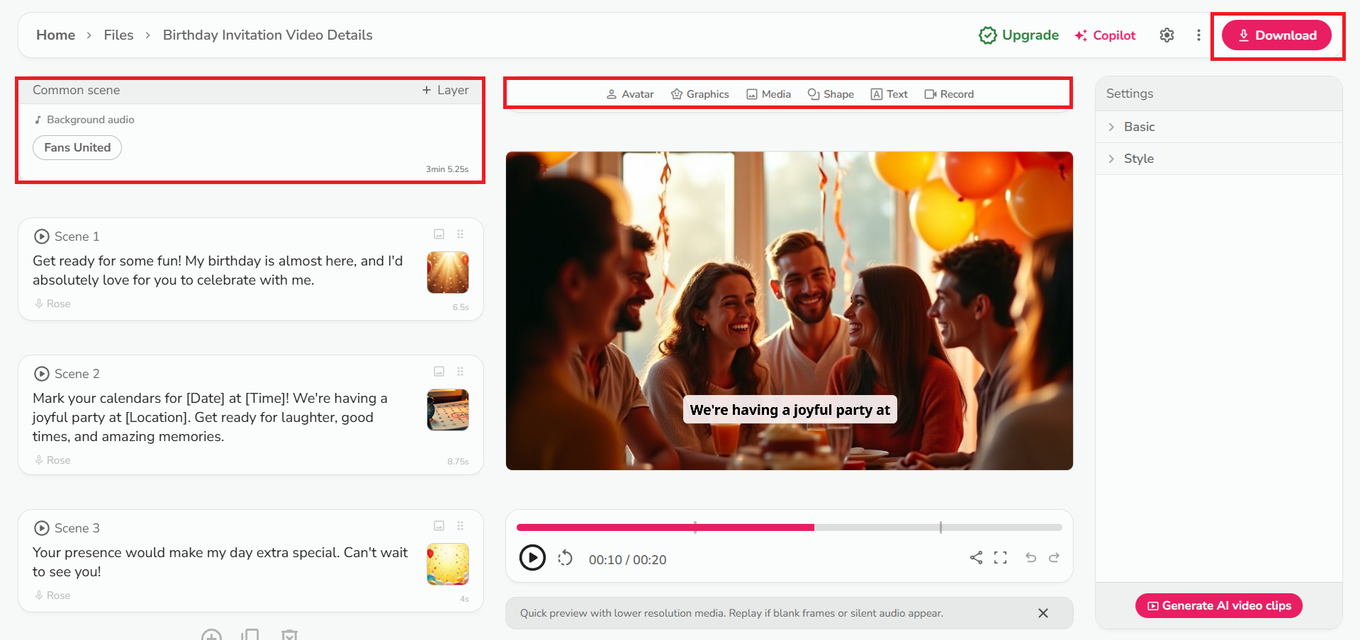 Fliki的編輯畫布