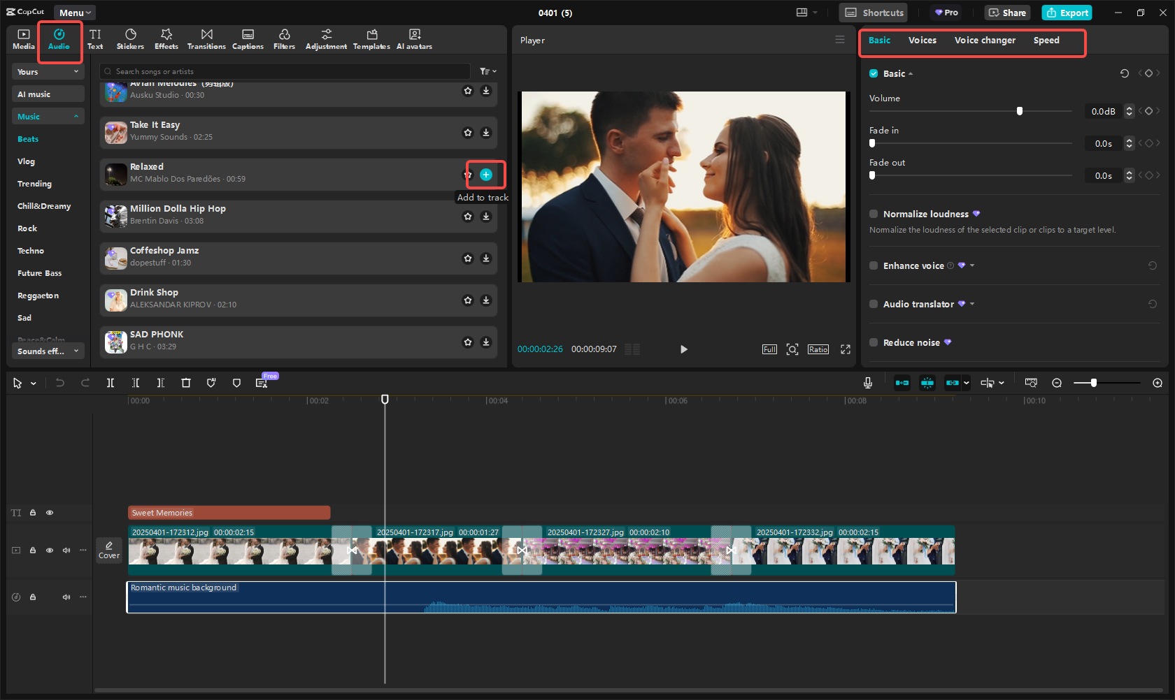 Edit the slideshow with music