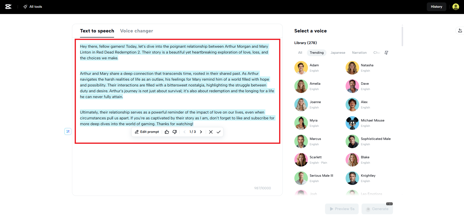 Select your chosen draft