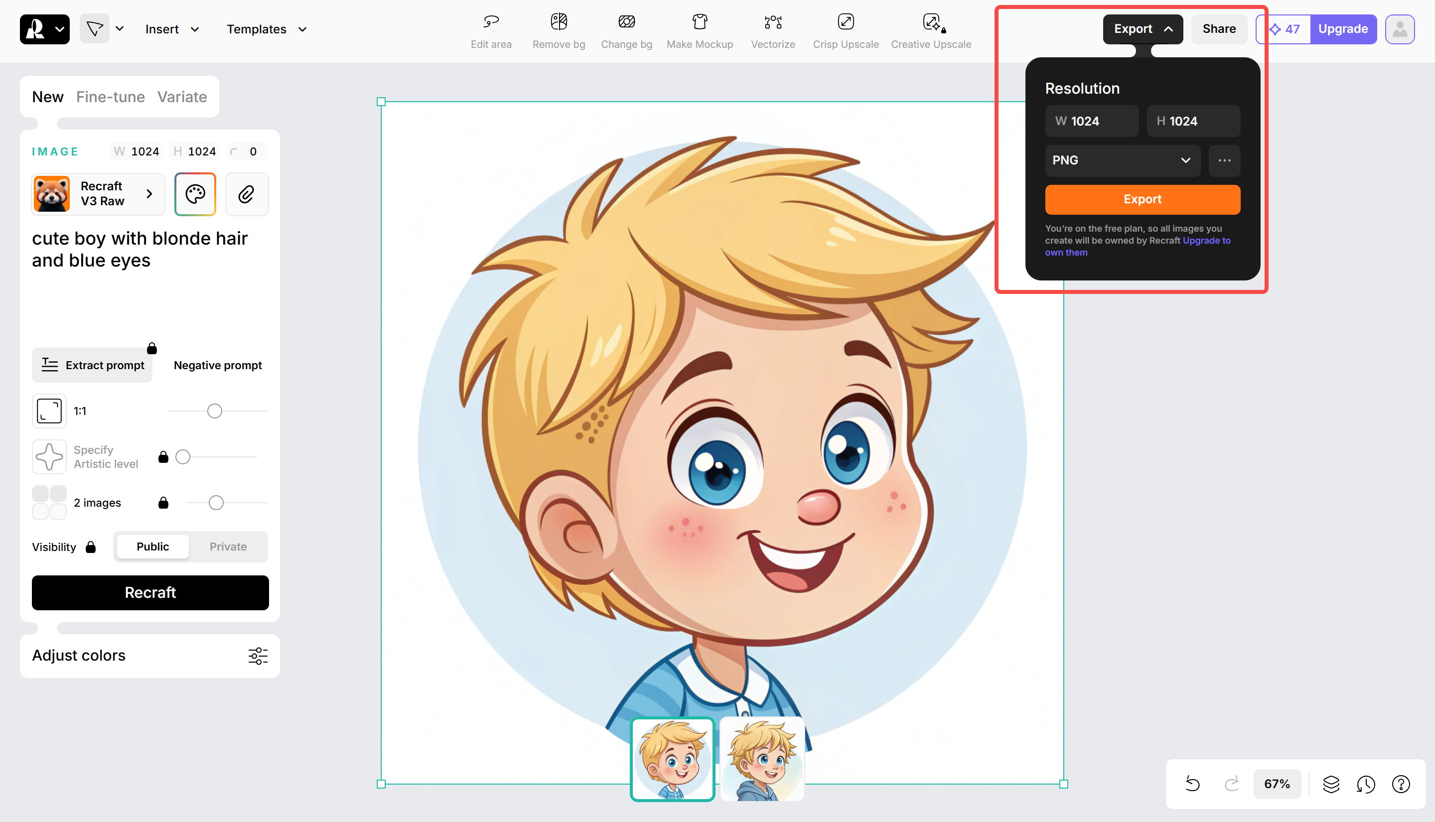 Exporte sua imagem para o Recraft AI