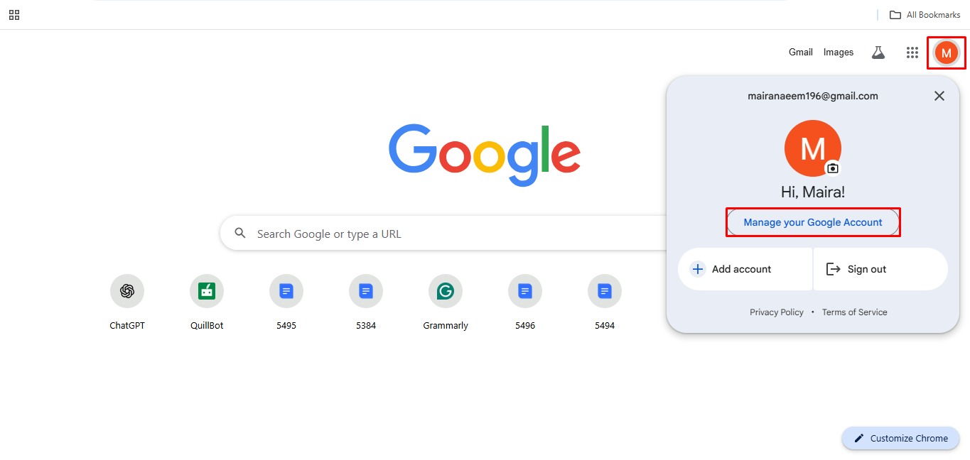 Accessing the Google account