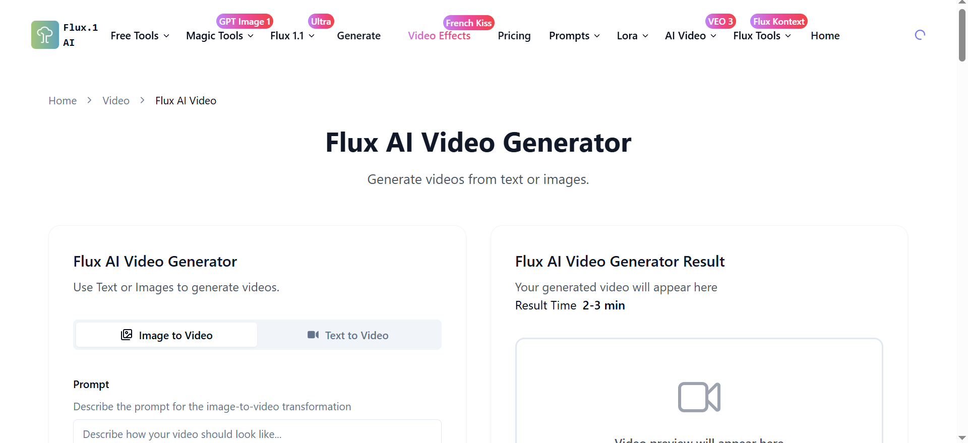 Flusso AI video gratuito
