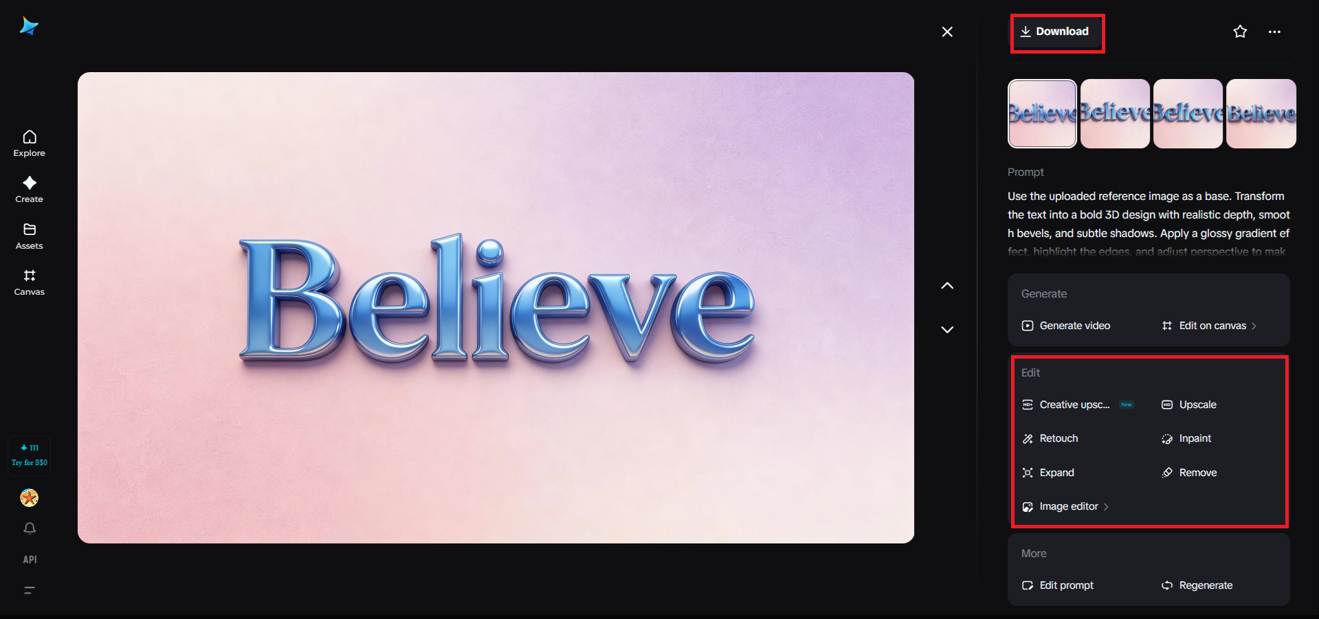 Refine o design e baixe seu texto 3D