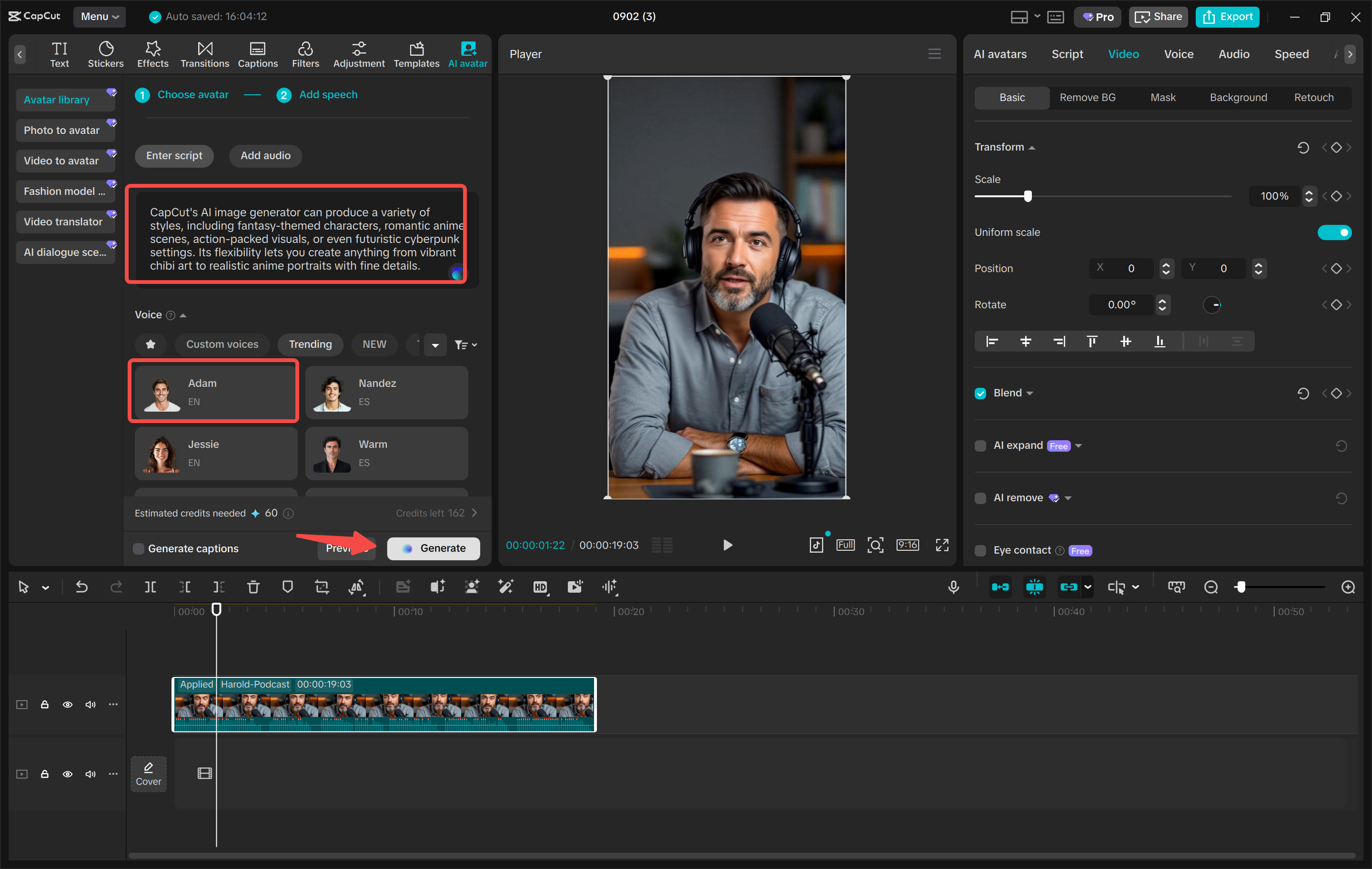 Editing the avatar video with the CapCut desktop video editor