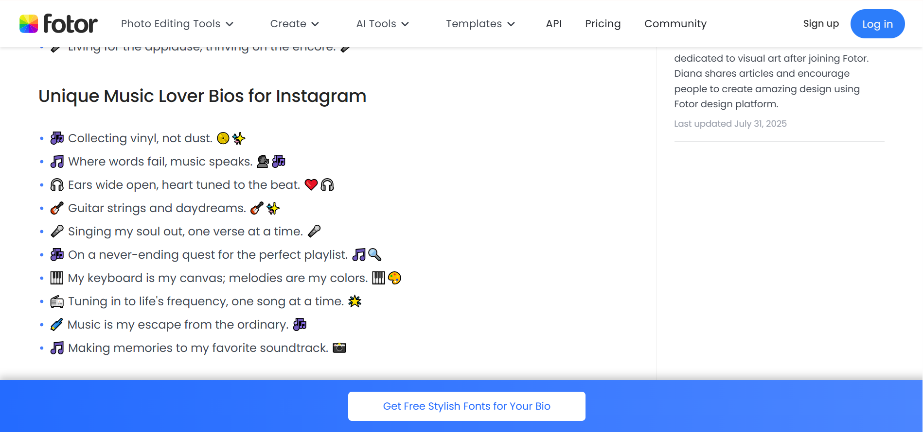 Fotor - sumber terbaik untuk mendapatkan bio Instagram bagi pecinta musik