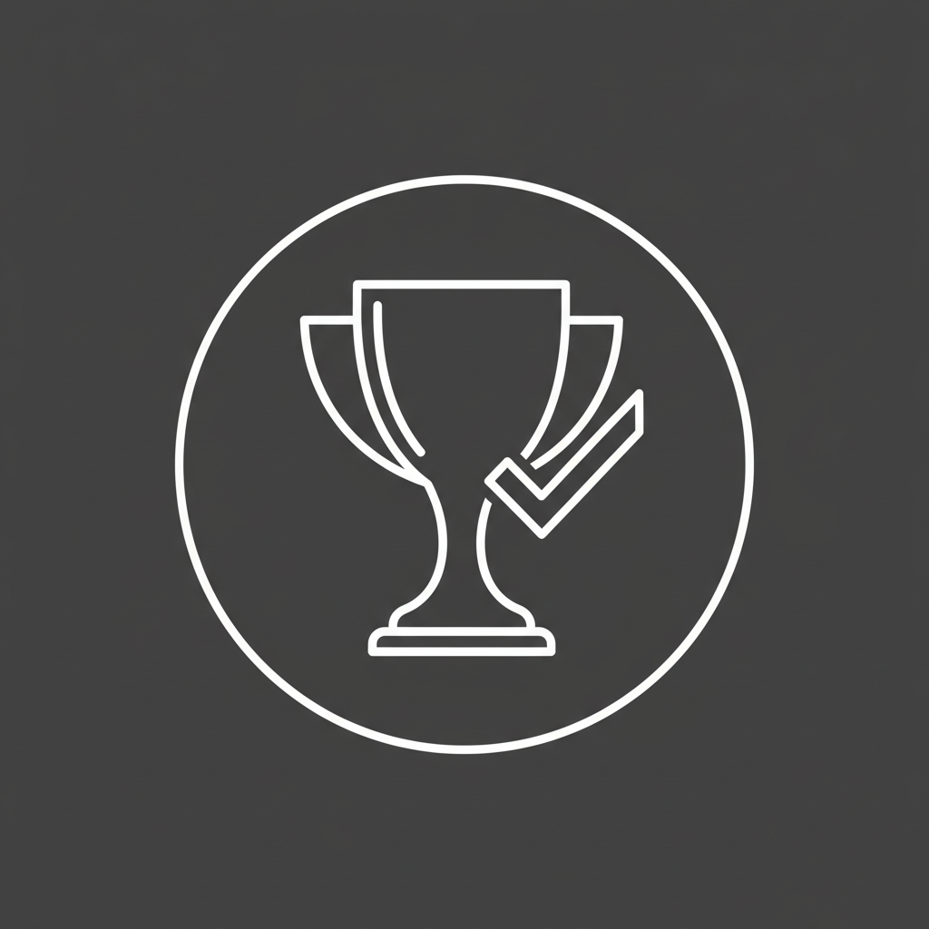 Quality icon — trophy with checkmark, minimalist line style.