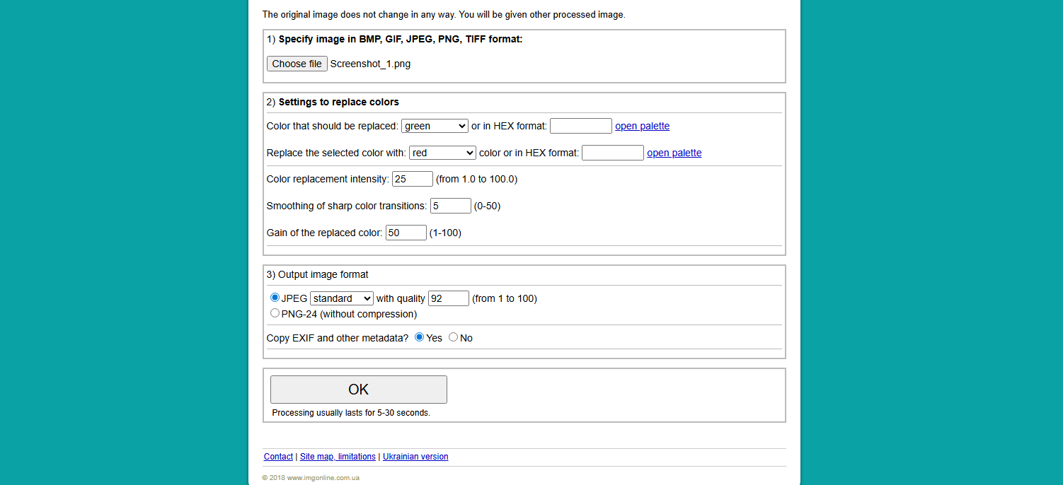 Set color replacement parameters