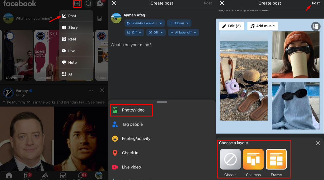How to create a montage of photos on Facebook in three steps.