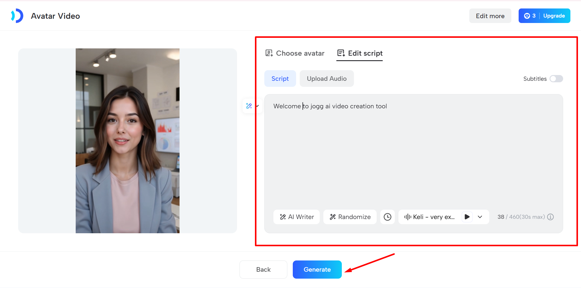 Passe das Video mit Jogg KI an