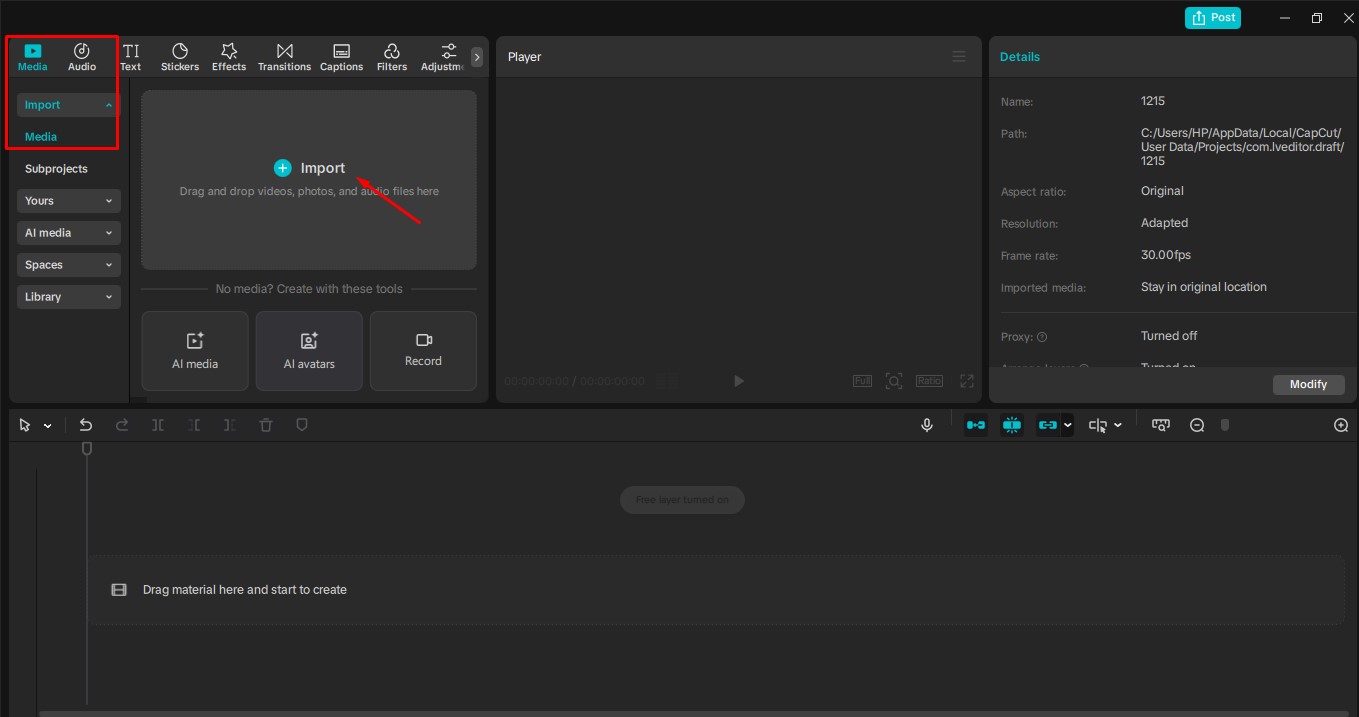 Import the video into CapCut