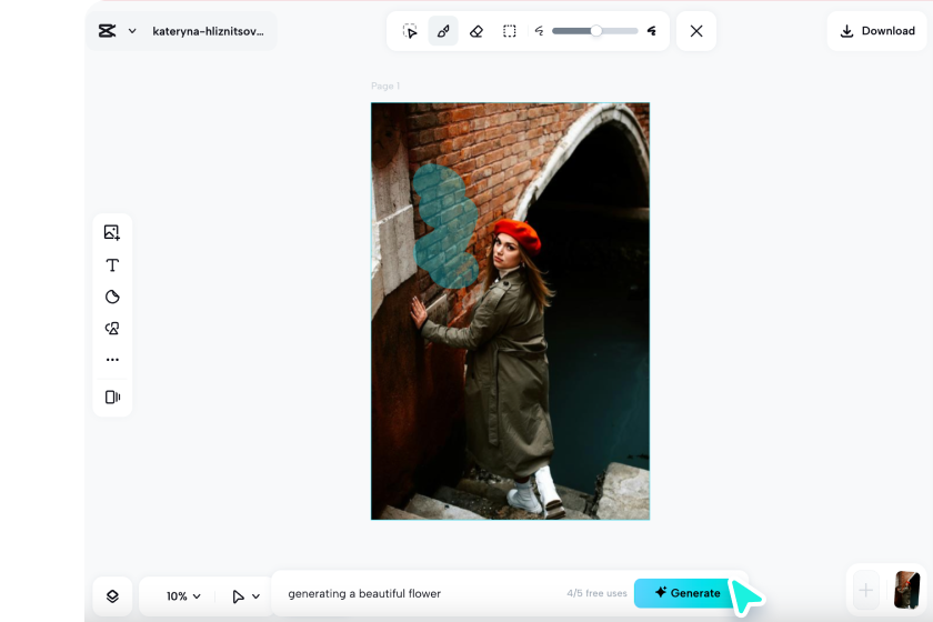 Inpaint images using CapCut AI