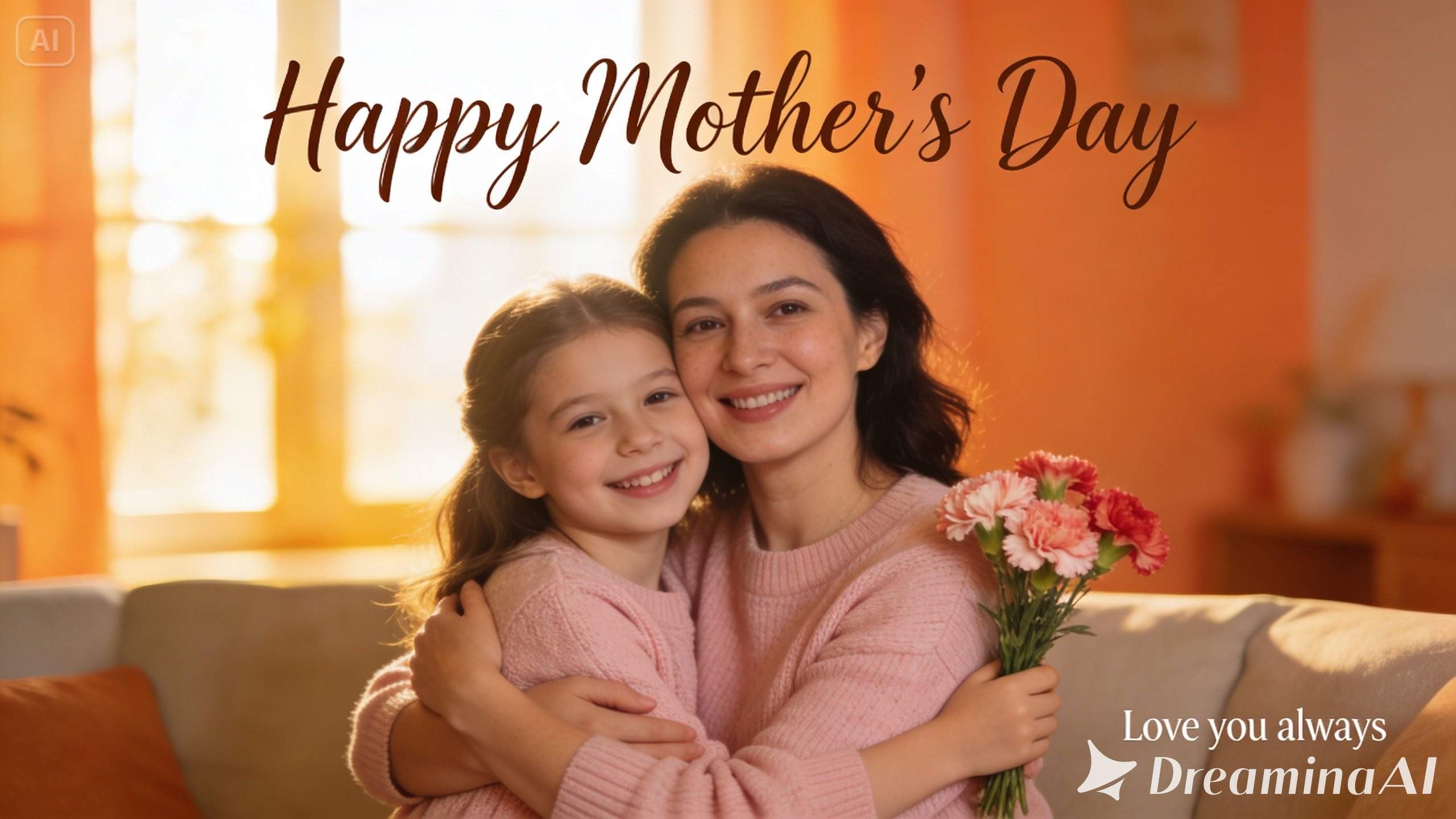 One creation, many formats—card, print, and video from a single mother day ai photo