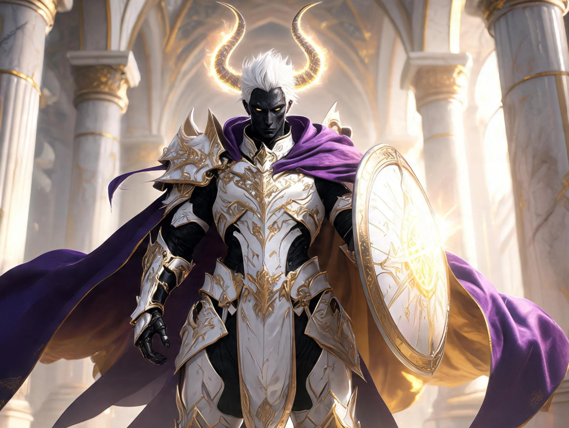 Prompt pour un concept de paladin tiefling céleste
