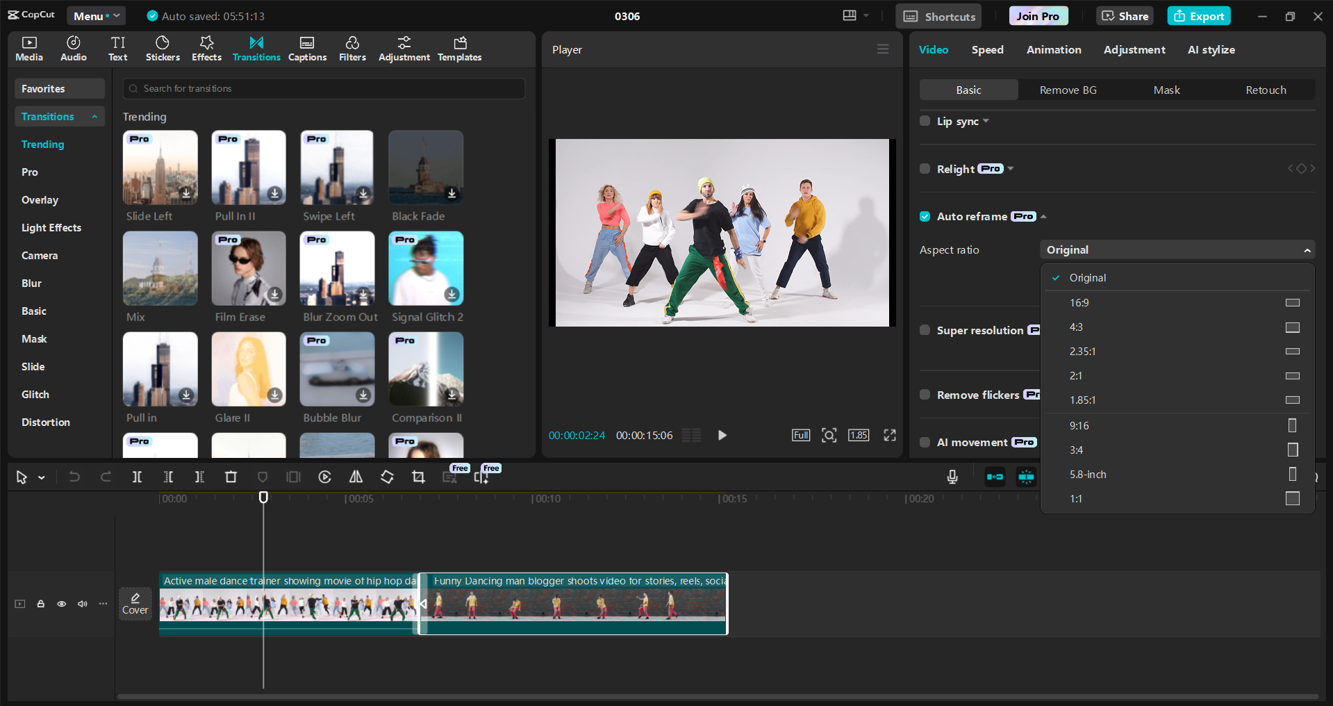 Interface of the CapCut desktop video editor - an efficient way to add creative film transitions to videos