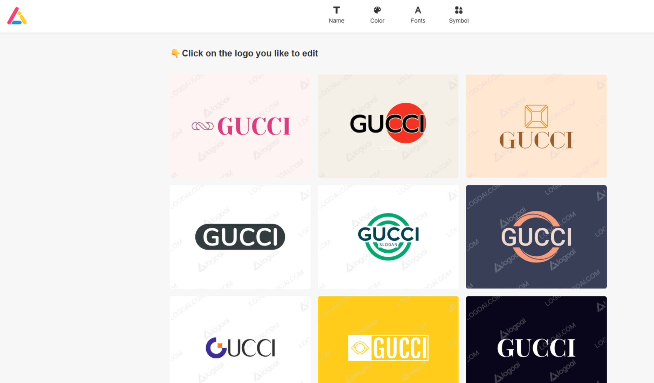 Интерфейс LogoAI — инструмента на базе ИИ для создания логотипа бренда