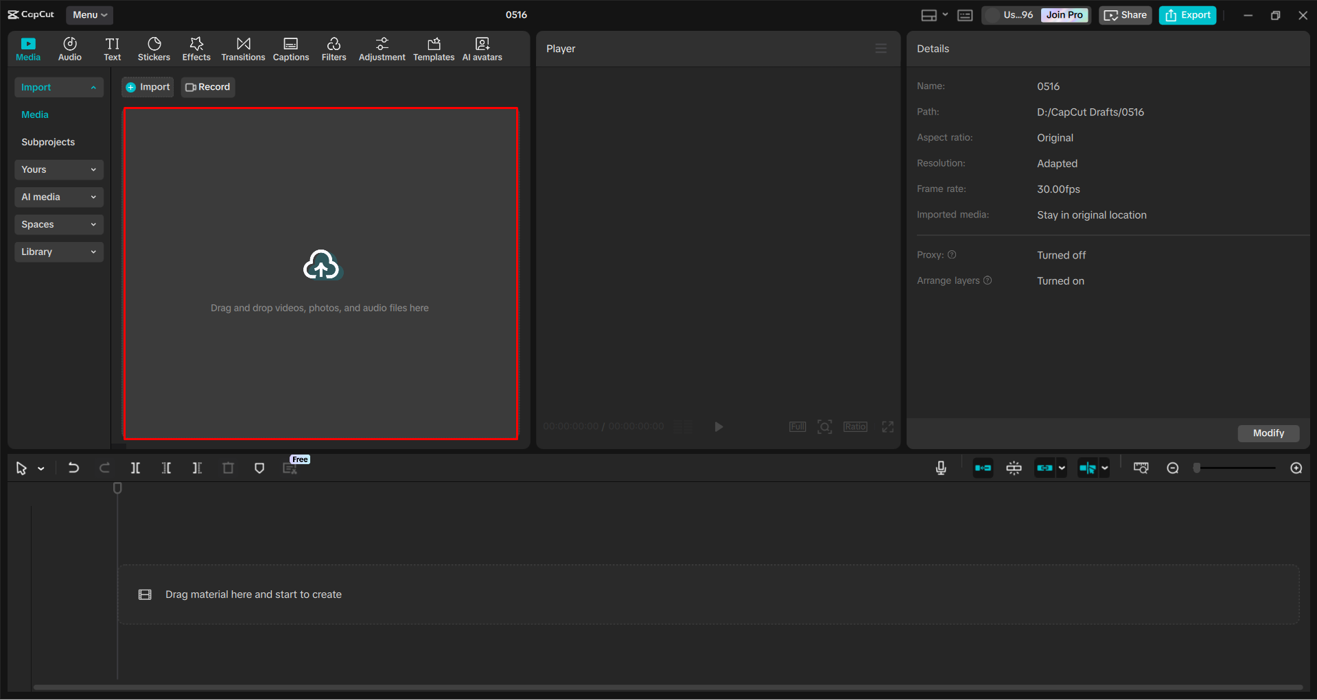 Importing a video into the CapCut desktop video editor