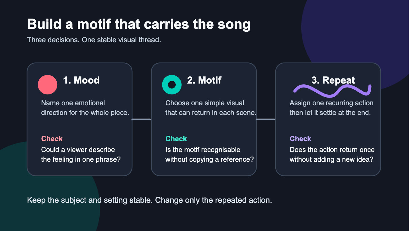 Three decisions for a music video motif: mood motif and one repeated action