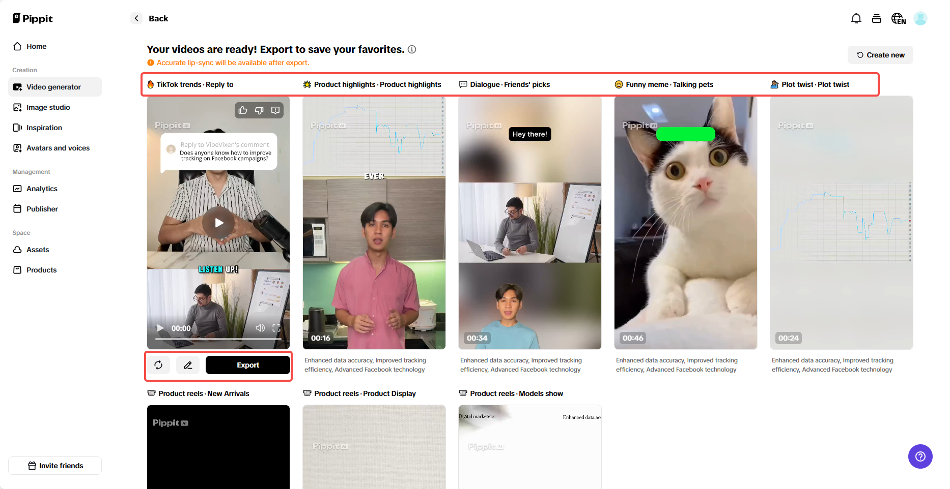 Select your preferred generated video