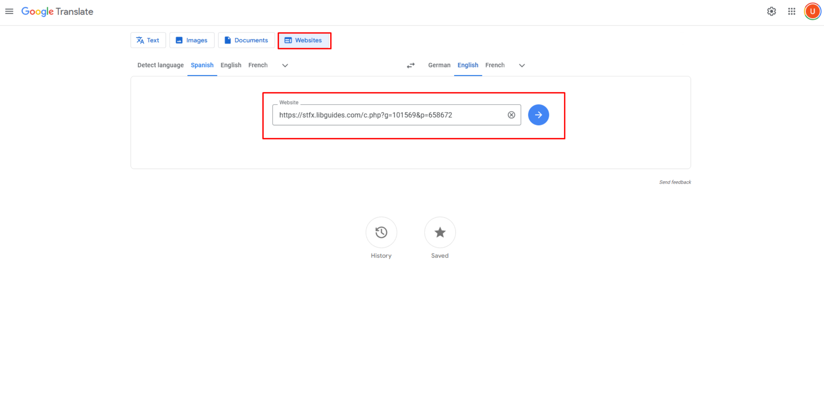 Spanische Website mit Google Übersetzer ins Englische übersetzen