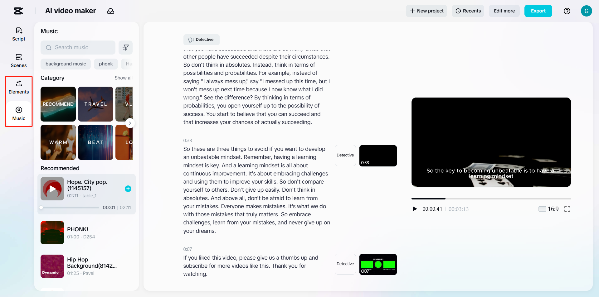 Ajoutez des éléments et de la musique