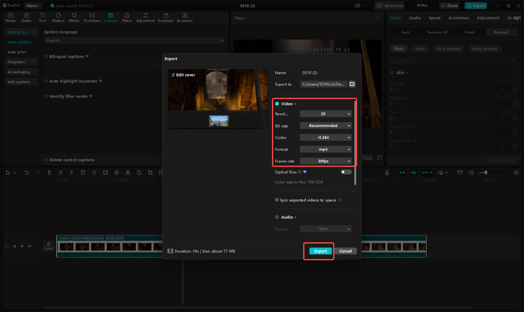 Export recorded video